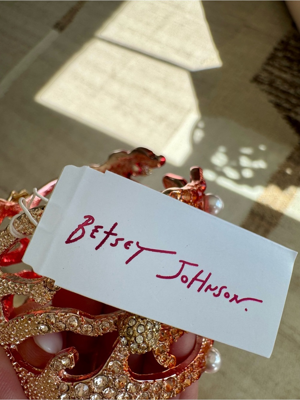 Betsey Johnson Red Crystal Coral Cuff with Faux Pearls & Gold Shells - Picture 6 of 6